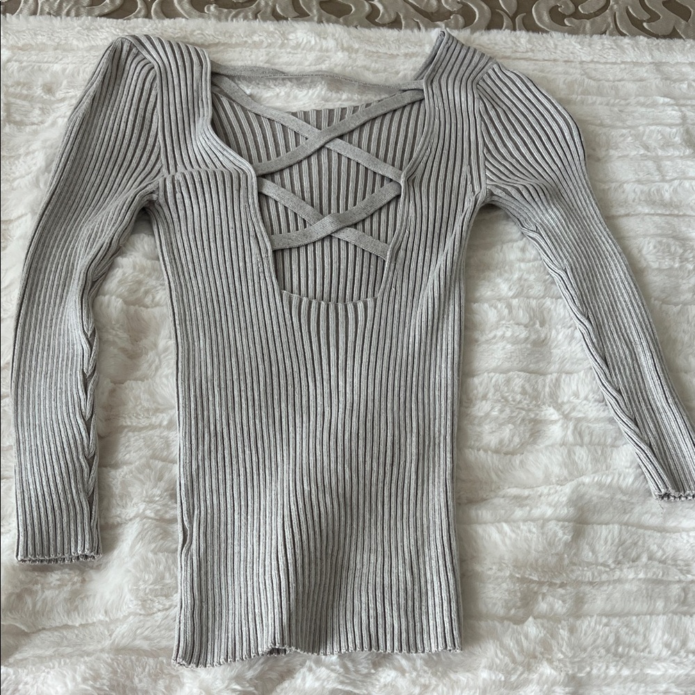 Express Beige Ribbed Knit Top - Picture 4 of 4